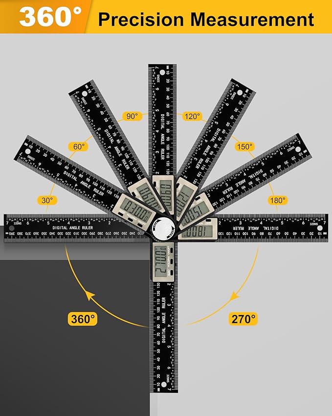 Protractor, Digital Angle Finder Protractor with LCD Display, 2-in-1 360° Angle Measuring Tool and Ruler, Precision Digital Protractor Ruler for Woodworking, Construction, Carpentry