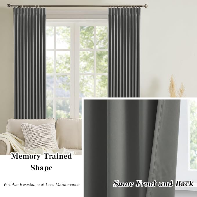 Grey Blackout Curtains 95 Inches Long 2 Panels Set, 60 Inch Wide Pinch Pleated - Image 6