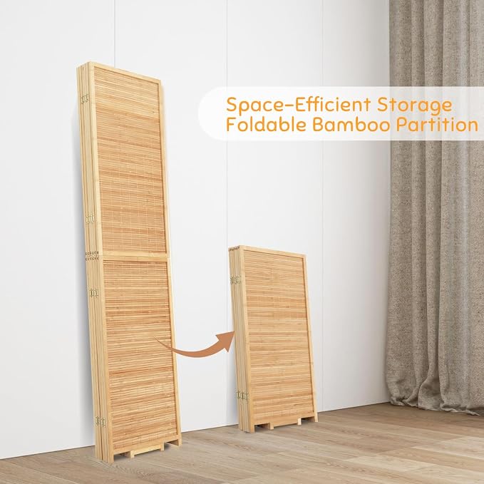 Bamboo Mesh Woven Room Divider 5.6FT, 6 Panel Folding Privacy Screen, Folding - Image 4