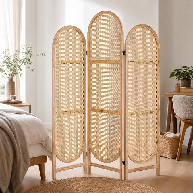 3 Panel Rattan Room Divider, Arched Room Divider Screen, Natural | Room Divider by AsNefeli