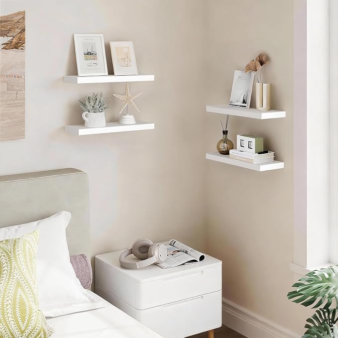 BAYKA White Floating Shelves 15.7in, Wall Mount Rustic Wood Shelf | Easy Install - Image 2
