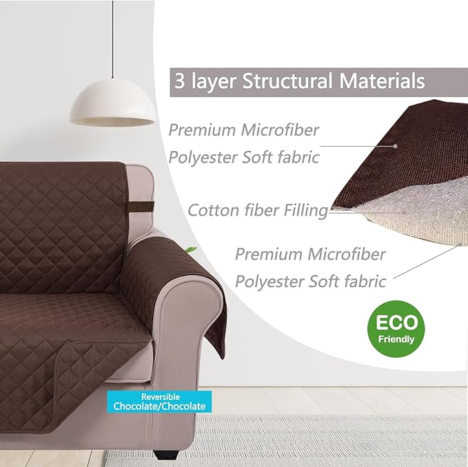 U-NICE HOME Large Sofa Cover Reversible Couch Cover for Dogs with Elastic Straps Water Resistant Furniture Protector for Pets Couch Cover for 4 Cushion Couch (Oversized Sofa, Chocolate/Chocolate)