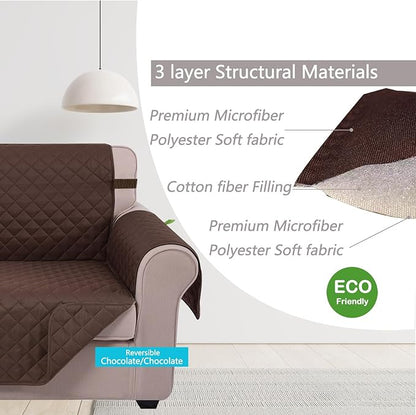 U-NICE HOME Large Sofa Cover Reversible Couch Cover for Dogs with Elastic Straps Water Resistant Furniture Protector for Pets Couch Cover for 4 Cushion Couch (Oversized Sofa, Chocolate/Chocolate)