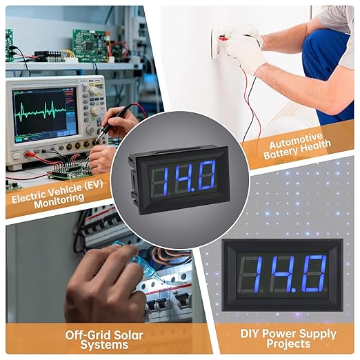 DiGiYes 5 Pack DC 5-120V Digital Mini Voltmeter 2 Wire 0.56 inch LED Display Panel Voltage Meter for Car Motorcycle Battery Monitor (Blue)