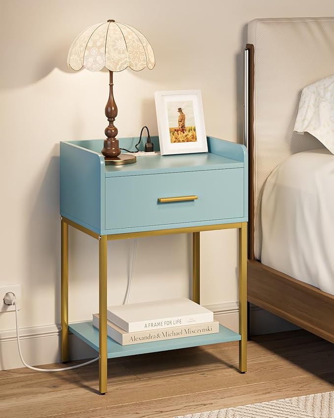 Nightstand with Charging Station, 3-Tier Modern Bedside Table Night Stand with by Apetaccat