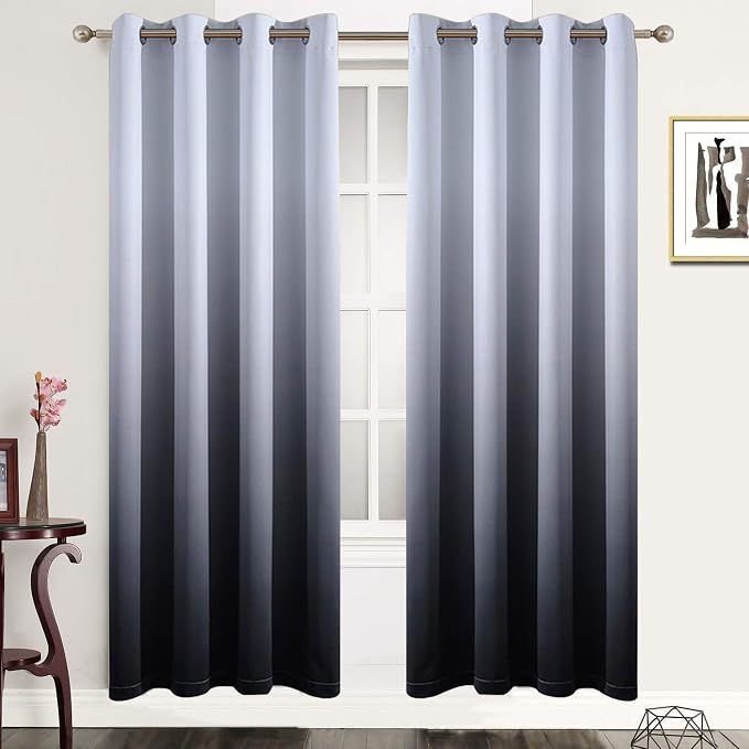 SimpleHome Ombre Gradient Black White to Gray Curtains by SimpleHome