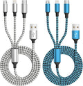 Firsting Multi Charging Cable(2Pack 4FT), 3 in 1 Charging Cable Nylon Braided Universal Charger Phone Charger Cord with Type-C,Micro USB,IP Port for iPhone16/15 Series/Phone&Pad-Blue+Gray