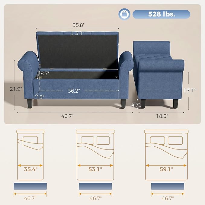 HOMCOM 47" Ottoman wih Storage End of Bed Bench - Image 3