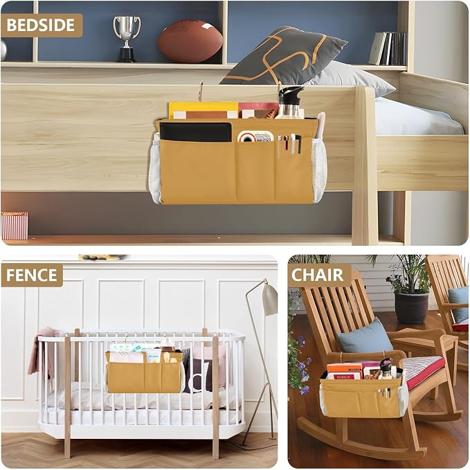 Mustard Yellow Bedside Caddy Storage Bag Bedside Organizer - Image 8
