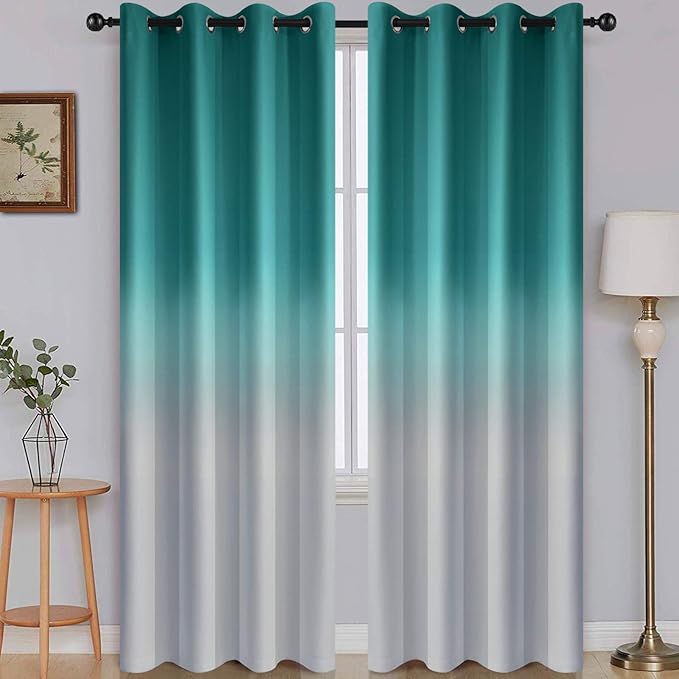 SimpleHome Teal to Grey White Ombre Room Darkening Curtains 96 Inch | Curtains by SimpleHome