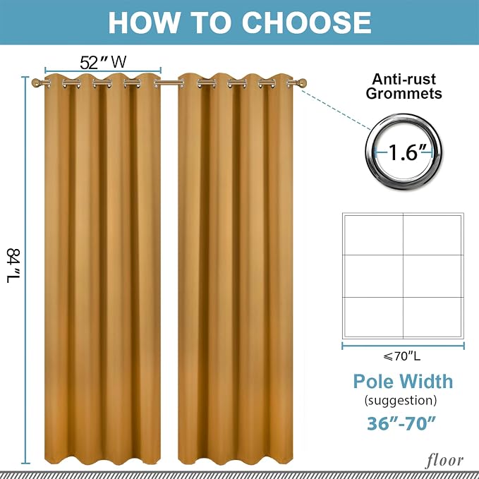 Diraysid Mustard Yellow Grommet Blackout Curtains - Image 6