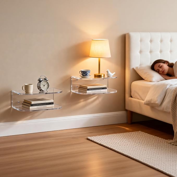 Acrylic Floating Nightstand, Wall Mounted Bedside Table Shelf - Image 9