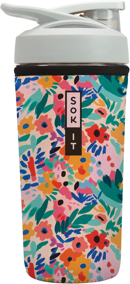 Sok It BotlSok Protein Blender Shaker Bottle Sleeve Insulated Neoprene Cover (Abstract Floral, Fits 28oz Blender)