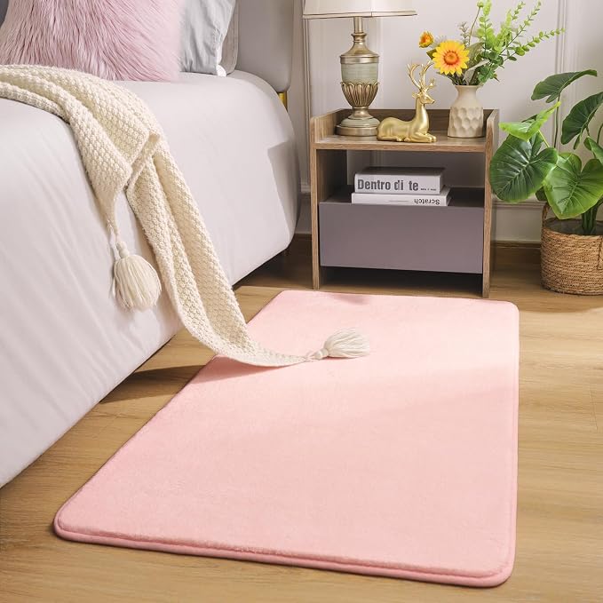 Modern Washable Runner Rugs, 2x4 Feet Pink Bedroom Runner Rug | Small Area Rugs - Image 2