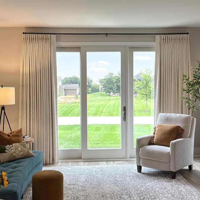 Pinch Pleated Full Blackout Faux Linen Curtains 90 Inches Long | Cream - Image 4