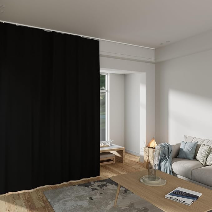 Room Divider Curtains Total Blackout Privacy Curtain Panel Room Thermal Insulated Noise Reduction Curtains for Bedroom Window Living Room Ceiling Track Curtain W 15 ft × H 9 ft Black