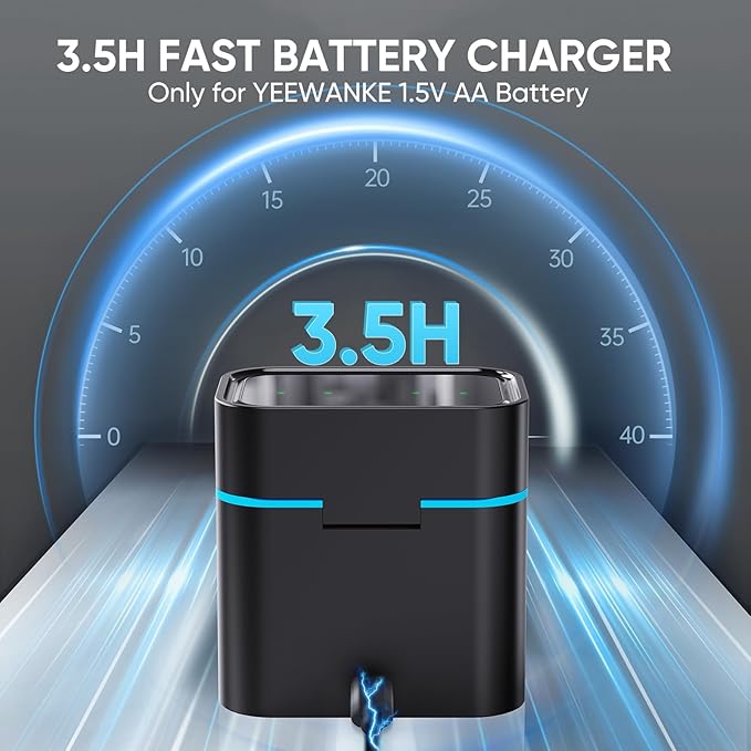 yeewanke Rechargeable AA Batteries with Charger, 8 Pack 8 Slot 1.5V High Power 3600mWh Lithium Double A Battery Rechargeable, Li-ion AA Battery with 2000+ Cycle Times, Fast Charging Storage Box