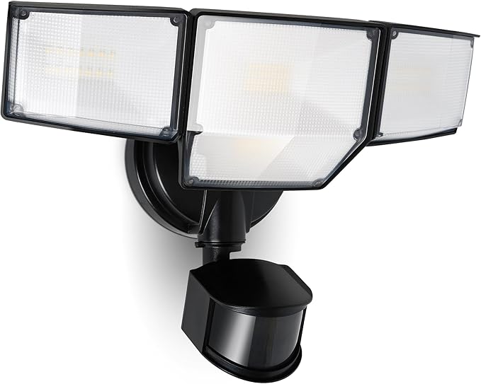 LUTEC 80W 9000LM LED Security Light Hardwire Motion Sensor Outdoor Lights, 4 Head LED Flood Lights Outdoor 5000K Daylight, IP65 Waterproof, Motion Detected Lights for Outside, Garage, Yard (Black)
