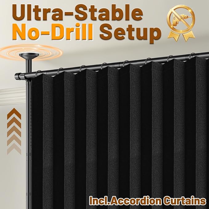 AJAZZ Room Divider Curtain+ Tension Curtain Rod No Drilling 43-120× 35-100 in - Image 3