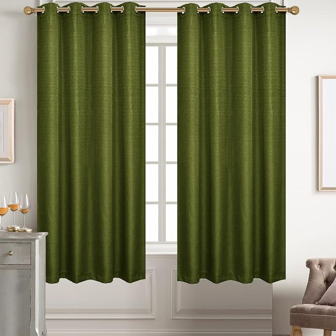 Diraysid 100% Blackout Curtains Olive Green Linen Curtains - Image 3