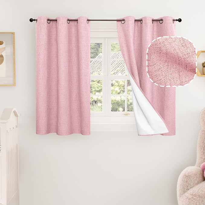 Short Baby Pink Blackout Curtains 40 Inch Length 38 Wide, 2 Panels | Thermal by Lajode