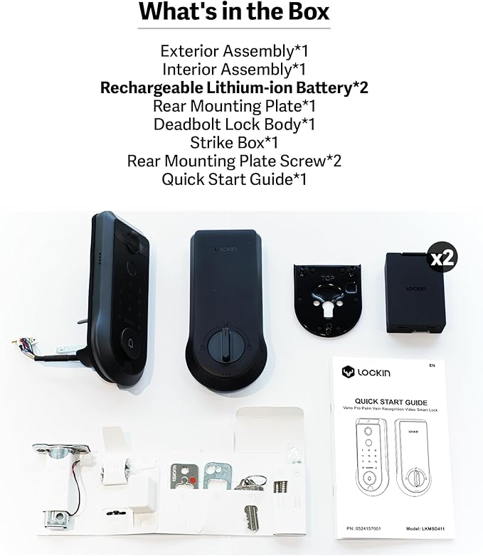 Lockin Veno Pro Smart Deadbolt Lock with Dual Swappable Batteries for 6-Month Extended Power, Palm Vein & Fingerprint Keyless Entry, Built-in Wi-Fi, Doorbell, App Remote Control, IP65 Waterproof