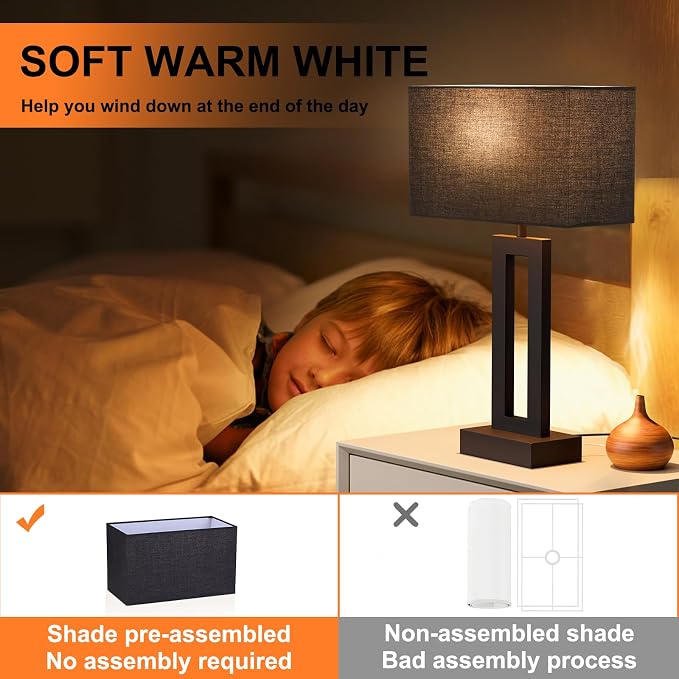 Seealle Nightstand Table Lamps for Bedrooms Set of 2 - Image 5
