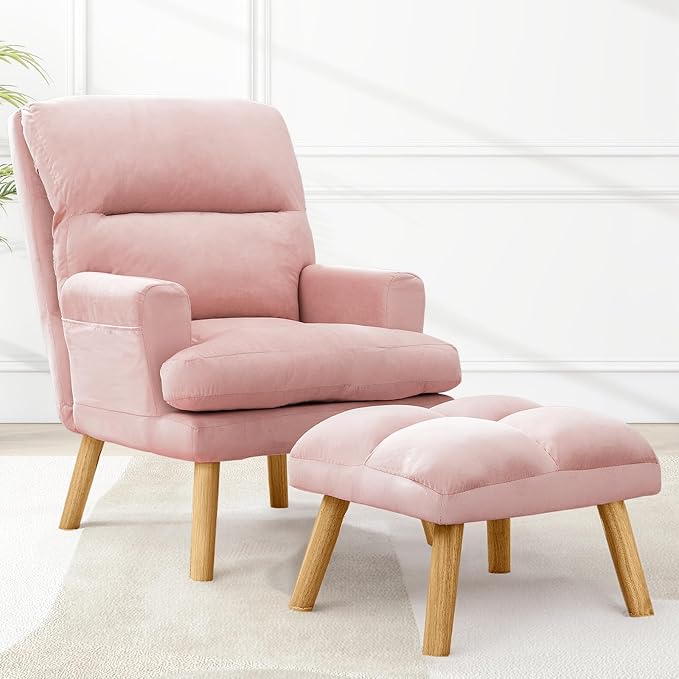 IOMOR Accent Chair with Ottoman Comfy Reading Chair Armchair with Adjustable by IOMOR