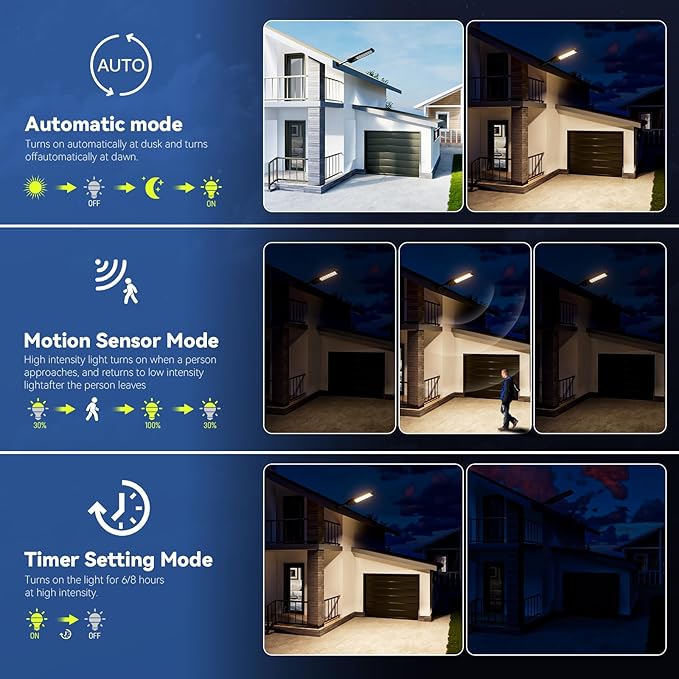 MMKT Solar Lights Outdoor, 8000W 3 Color Solar Street Lights, Commercial Solar Parking Lot Lights Waterproof Dusk to Dawn, Security Flood Lights with Motion Sensor for Yard, Basketball Court