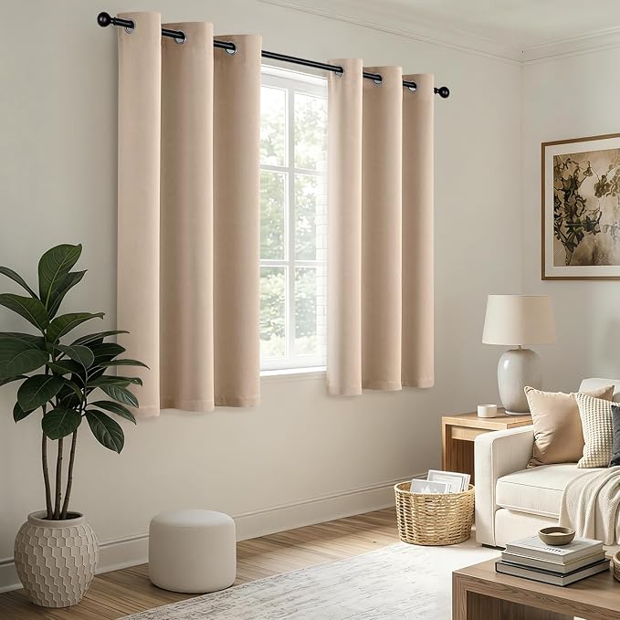 Beige Blackout Curtains for Bedroom Living Room W40 x L63 Inch | 63 Inch Long - Image 5