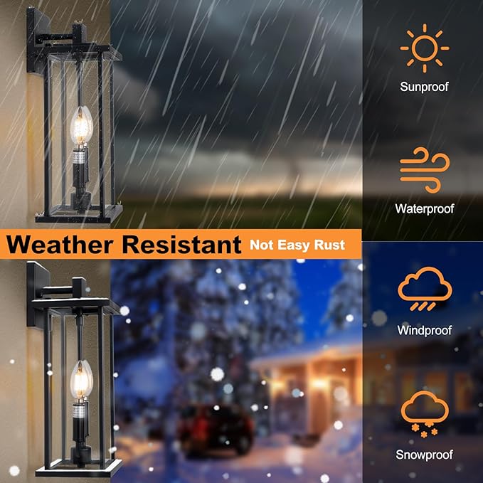 SIAFAVOI 2-Pack Large Outdoor Wall Light, 16" Exterior Lighting Fixtures Wall Mount, 2-Light Waterproof Wall Sconce, Modern Black Outdoor Lamps for Patio, Entryway