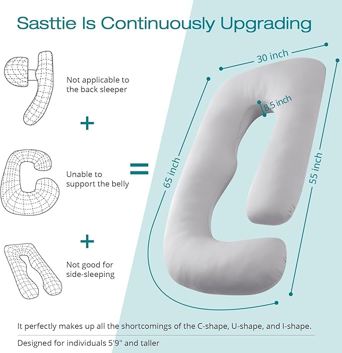 Cooling Pregnancy Pillows for Sleeping, Light Grey | Sasttie Maternity Pillow - Image 4