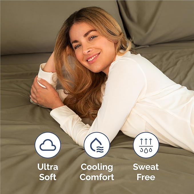 Full 6 Piece Sheet Set - Cooling, Comfy & Breathable - Hotel Luxury Bedding, Includes Fitted Sheet for Women, Men, Kids and Teens - 1 Flat, 1 Fitted Sheet, 4 Pillowcases with Deep Pockets - Khaki