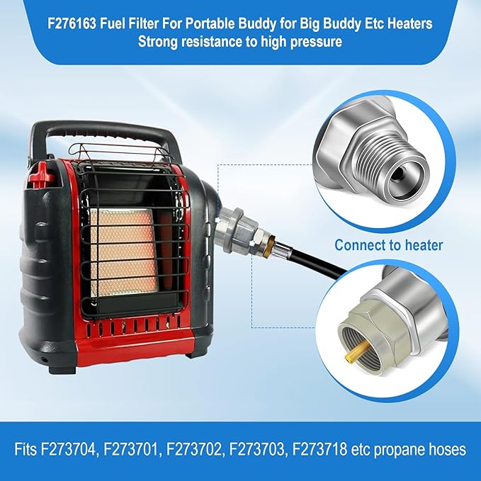 F273699 Propane Fuel Filter for Buddy,Big Buddy,Tough Buddy Etc Portable Heaters –Works with and Replaces F276163 Fuel Filter, Fits with F273704/F273701/F273702/F273703/F273718 Etc Propane Hoses-2Pack