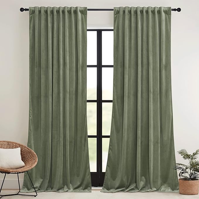 RYB HOME Sage Green Velvet Curtains - Image 2