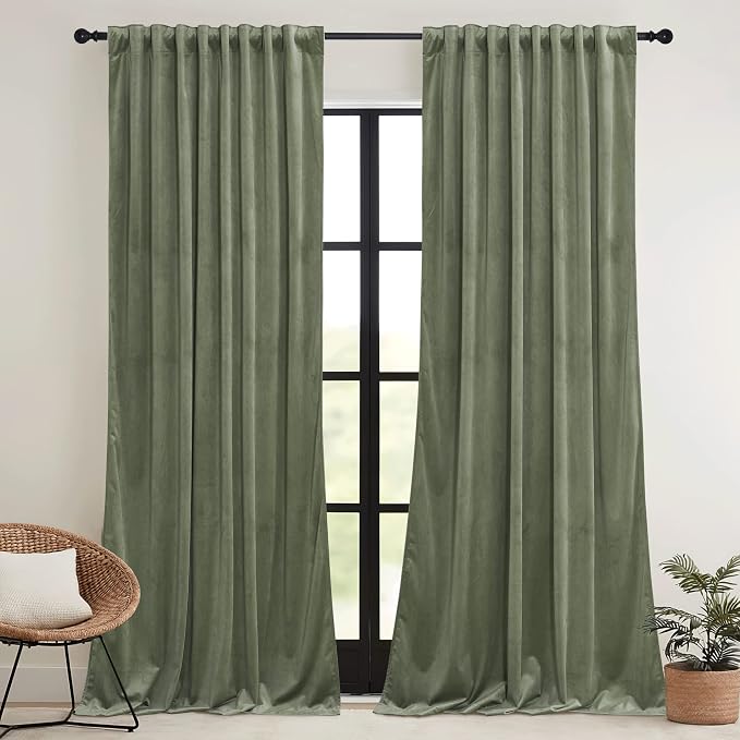RYB HOME Velvet Curtains 108 inches Long, Extra Long High Ceiling Curtains | - Image 2