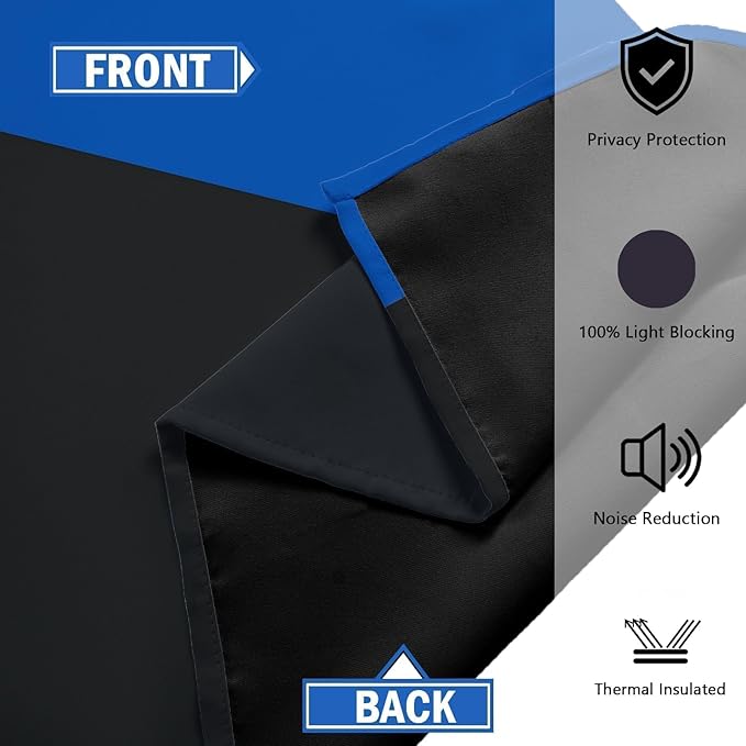 Royal Blue 100% Blackout Curtains for Bedroom 84 inch Long 2 Panels Set Modern Abstract Geometric Black Out Curtains Blue Gray Insulated Room Darkening Window Drapes for Living Room, 52Wx84L