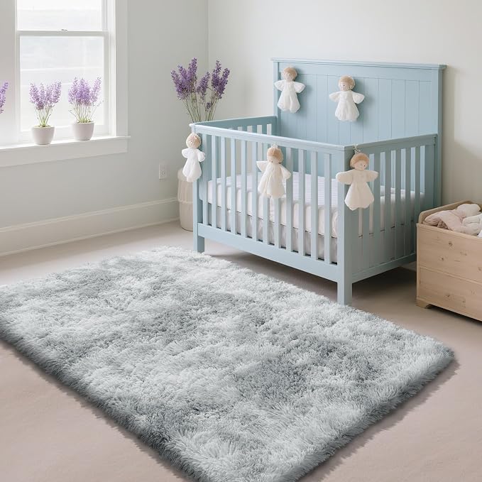 4x6 Mottled Light Grey Rug for Bedroom, Fluffy Area Rugs Small Carpet | - Image 2