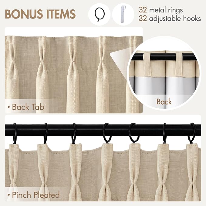 MIULEE Pinch Pleated 100% Blackout Curtains 40"x96" Long Sand 4 Panels Set | - Image 9
