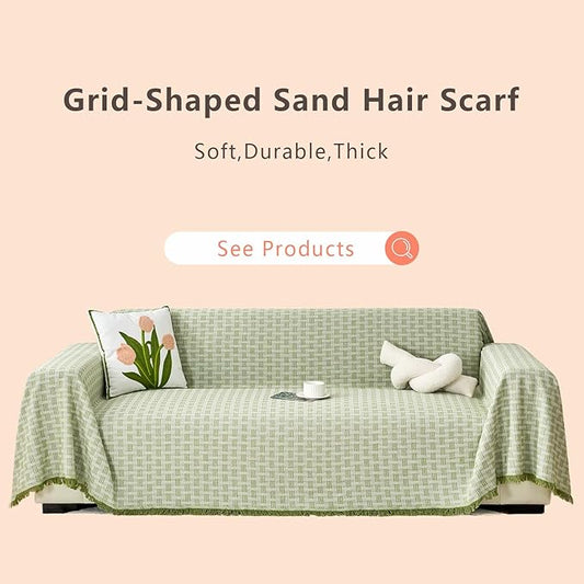 Green Couch Cover Blanket Cute Geometrical Jacquard Washable Sofa Cover for Extra Large Furniture for 3 Cushion Sofa L Shaped Sectional Couch Blanket 71"x 134"