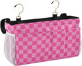 Pink Checkered Print Bedside Caddy Storage Bag Bedside Organizer by KOPIRIT