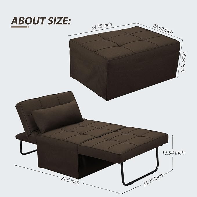 Sofa Bed, Convertible Couch Chair 4 in 1 Multi-Function Modern Folding Ottoman - Image 2