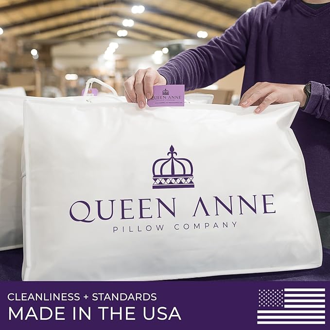 Queen Anne Hotel Collection Pillows – Luxury Down Alternative Bed Pillows (2-Pack, Queen Firm) – Ultimate Comfort, Hypoallergenic, Made in The USA