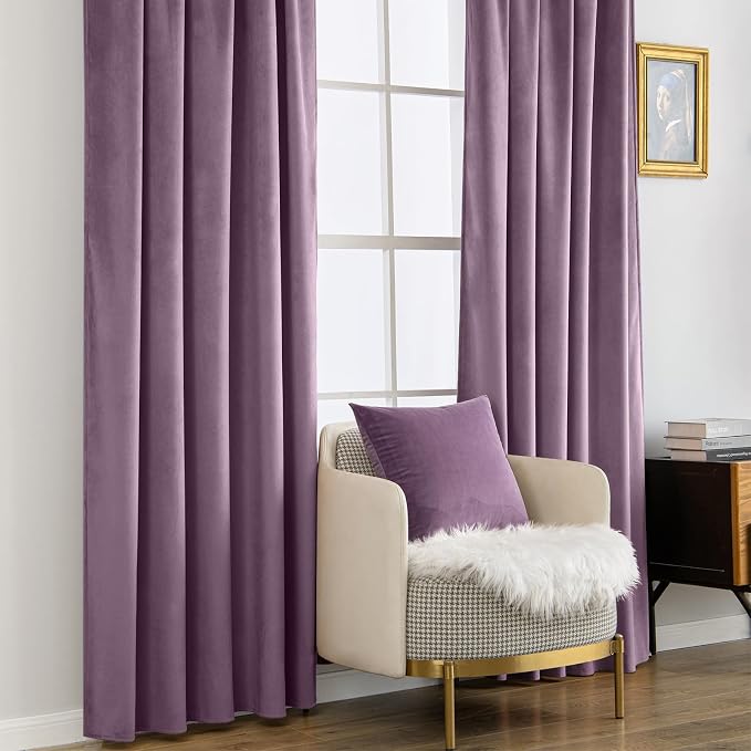 MIULEE Lavender Velvet Curtains 52x84 inches Luxury Blackout Curtains | Thermal - Image 7
