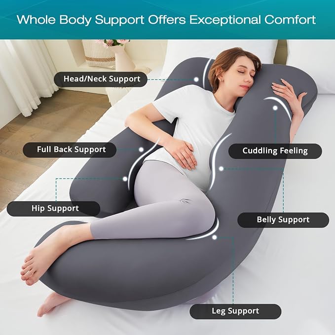 Cooling Pregnancy Pillows for Sleeping, Dark Grey | Sasttie Maternity Pillow - Image 2