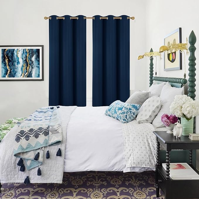 Diraysid Navy Blue Grommet Blackout Curtains - Image 6