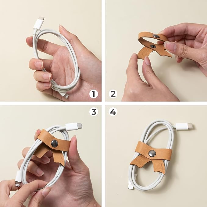 5 Pack Cord Organizer, Bow Cord Keeper, Cable Organizer USB Holder, Leather - Image 6