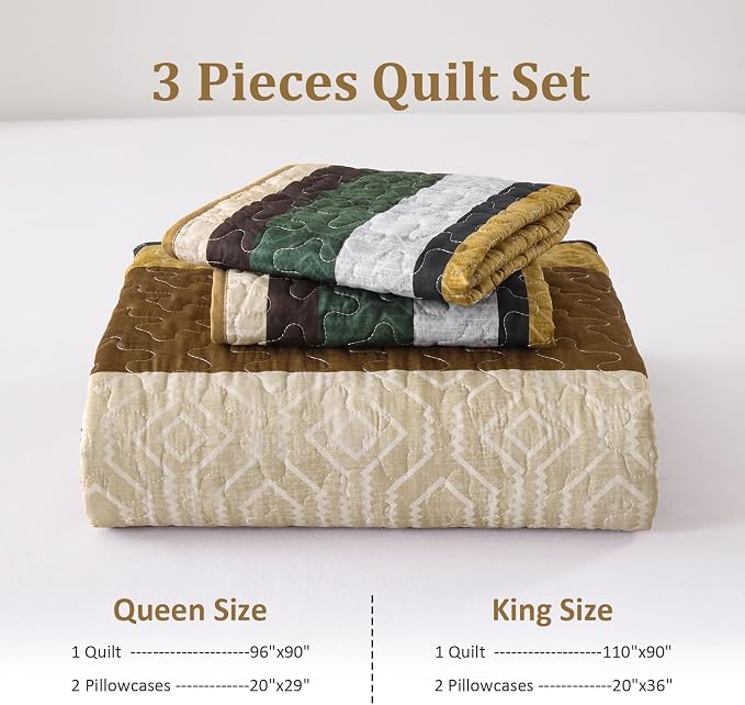 Dobuyly King Stripe Quilt Bedding Set, Boho Brown Lightweight Bedspread | - Image 7