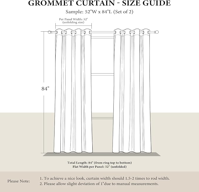 NICETOWN Black Out Grommet Pattern Curtain Panels 84 inches Long | Light - Image 7