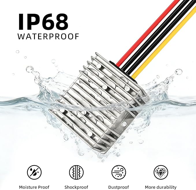 ikkwmei DC-DC Professional 48V 36V to 12V Voltage Regulator, 240W 20A for Golf Cart Converter, Waterproof DC Convert Regulator Transformer with Fuse